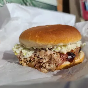 BBQ Sandwich with white slaw.