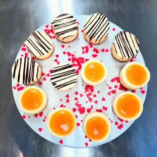 Honey apricot &amp; chocolate covered strawberry 2-inch cheesecakes dessert table wedding cheesecake bakery pittsburgh pa Millvale desserts cake