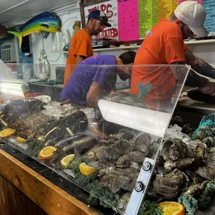 a variety of seafoods