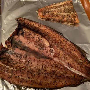 Smoked Mullet and a piece of smoked salmon