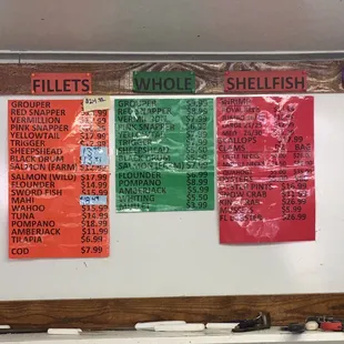 The fresh seafood menu on April 2017