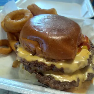 Space Burger with onion rings