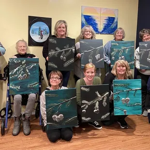 Snowy Pinecones Paint and sip Party at our new studio