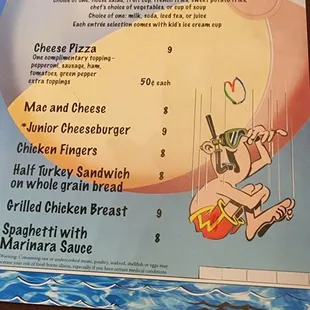 a menu for children&apos;s menu