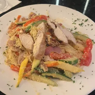 Vegetable pasta + chicken. So good!