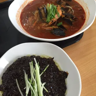 Spicy Seafood Noodle Soup and Fried Pork with Sweet Sour Sauce Combo