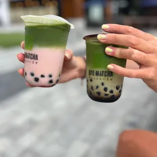 Strawberry Matcha Latte and Brown Sugar Boba Matcha Latte