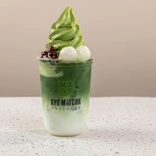 Matcha Latte Float with Redbean and Mochi