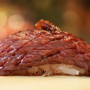 a close up of a piece of meat