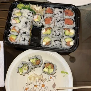 California roll, spicy tuna, and salmon avocado