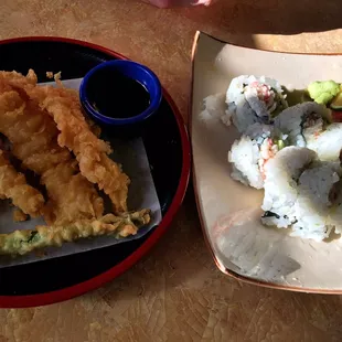 this shrimp tempura and sushi are just yummy.