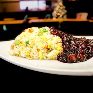 Fried Rice with Jjajang sauce (Savory Black Bean Sauce)