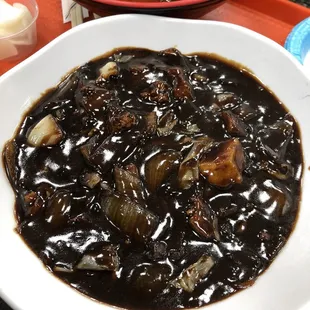 #1) noodles with pork and Korean style black bean sauce