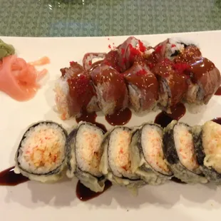 Duncan (town in Oklahoma) and Cowboy Roll (filet mignon on top) in the middle of a tiny town in Oklahoma.