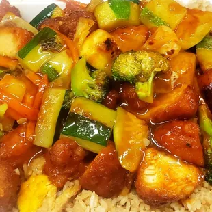 Sweet Sour Chicken with fried rice &amp; vegetables