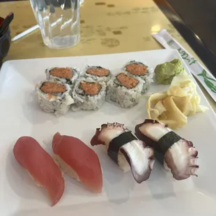 This is the food just mentioned.  Tuna, octopus, spicy tuna roll.