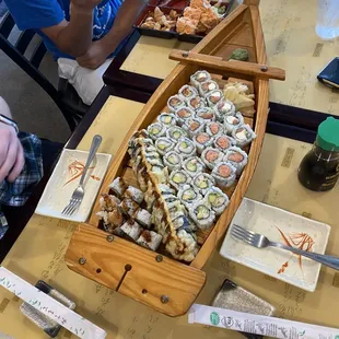 White Tuna with Avocado x2, Spicy Tuna Tempura,  Crispy Crab, Salmon, Shrimp Tempura, California, Philadelphia