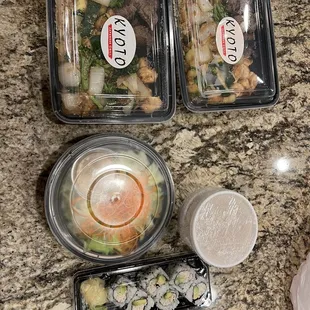 Salad miso and California roll