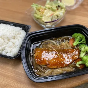 a meal in a takeout container