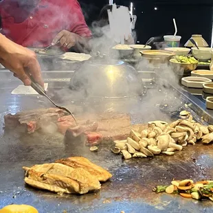Preparation of salmon and steak
