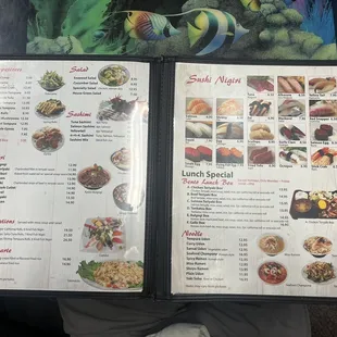 menu, sushi and sashimi