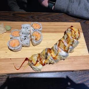 Spicy crunchy crab roll &amp; deep fried cream cheese roll!