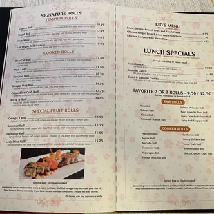 menu, sushi and sashimi