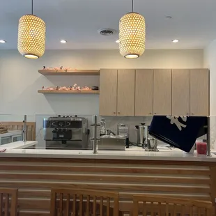 a kitchen and dining area