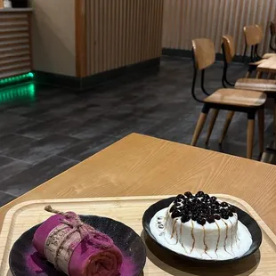 Brown Sugar Boba Milk Cap Cake, Ube Towel Cake