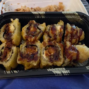 Shrimp tempura roll, deep fried with cream cheese.