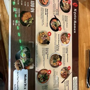 Ramen menu