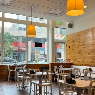 tables and chairs in a restaurant