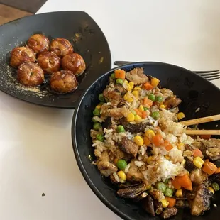 Charsu rice bowl and takoyaki