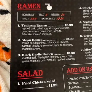 Ramen menu