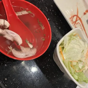 Clear Broth soup had zeros flavor. Salad was all gross white lettuce