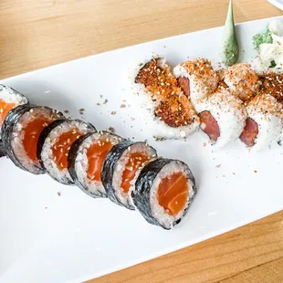 Lunch special. Spicy tuna roll and Salmon Roll without cream cheese