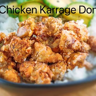 a close up of a bowl of rice and chicken