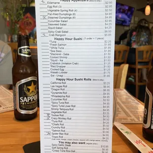 Happy hour menu