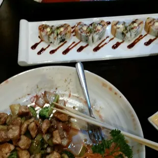 Los Angeles roll. Chicken hibachi. Bento box