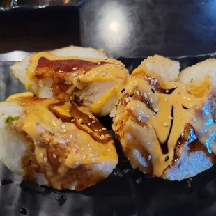 Something called pizza sushi. Really a big ball of rice.