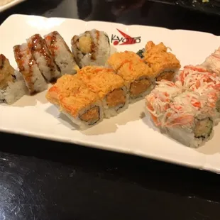 Shrimp Tempura Roll, Sexy Girl Roll (8), Snow Mountain Roll
