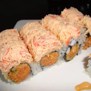Sexy Girl Rolls (tuna inside, crab outside).