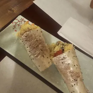 This is my favorite..yes both are mine lol.  It&apos;s tiger crunchy hand roll on soy paper (comes with seaweed paper but I prefer soy)