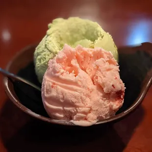Green tea and strawberry ice cream