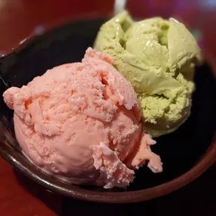 Strawberry and green tea ice cream