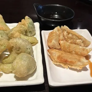 Tempura Broccoli and Gyoza Dumplings