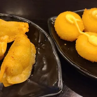 Fried Dumplings (left) and fried scallops (right)