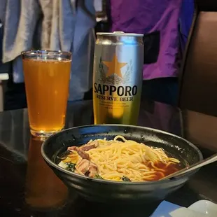 Beef Ramen  &amp; beer