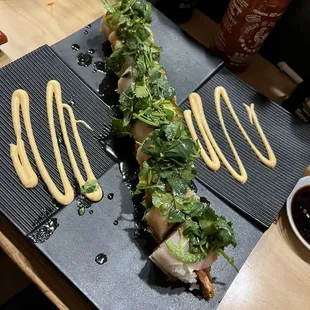 Yellowtail roll with cilantro and jalapeño