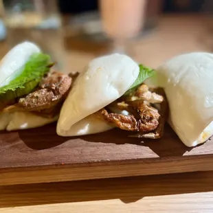 Crispy pork belly steamed buns.